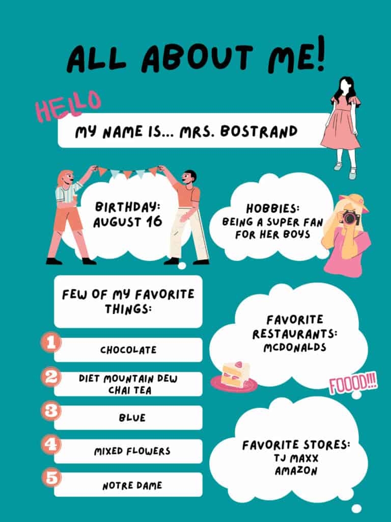 Mrs. Bostrand's teachers favorite things poster