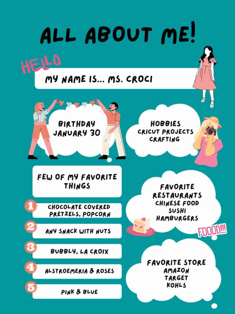 Ms. Croci's teachers favorite things poster
