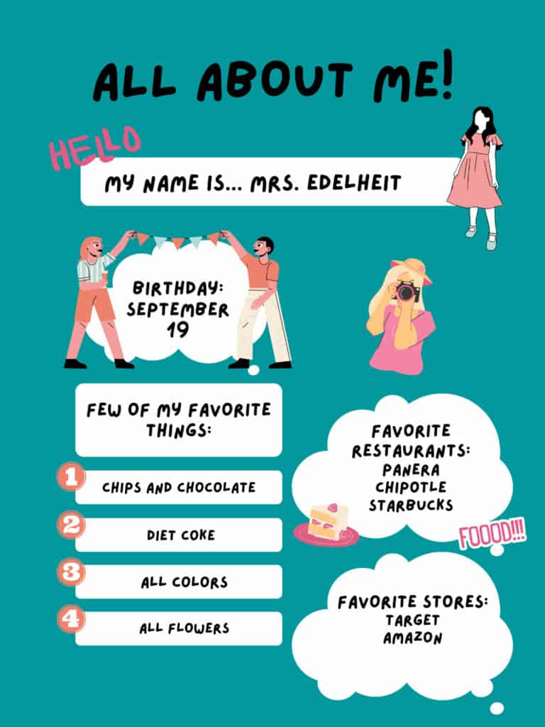 Mrs. Edelheit's teachers favorite things poster