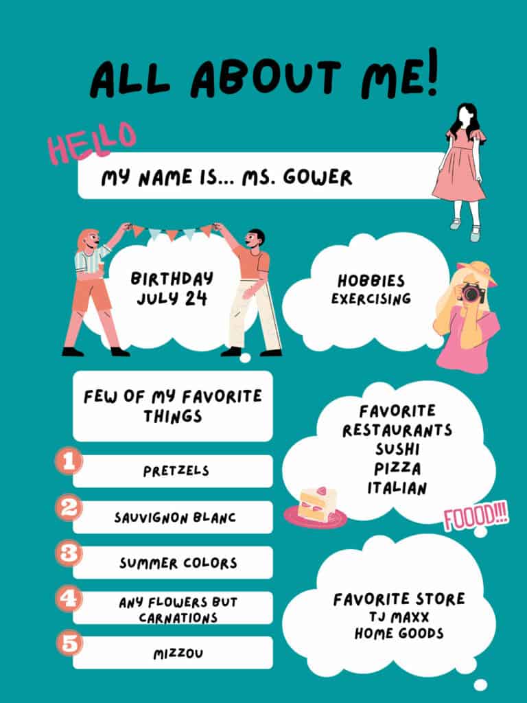 Ms. Gower's teachers favorite things poster