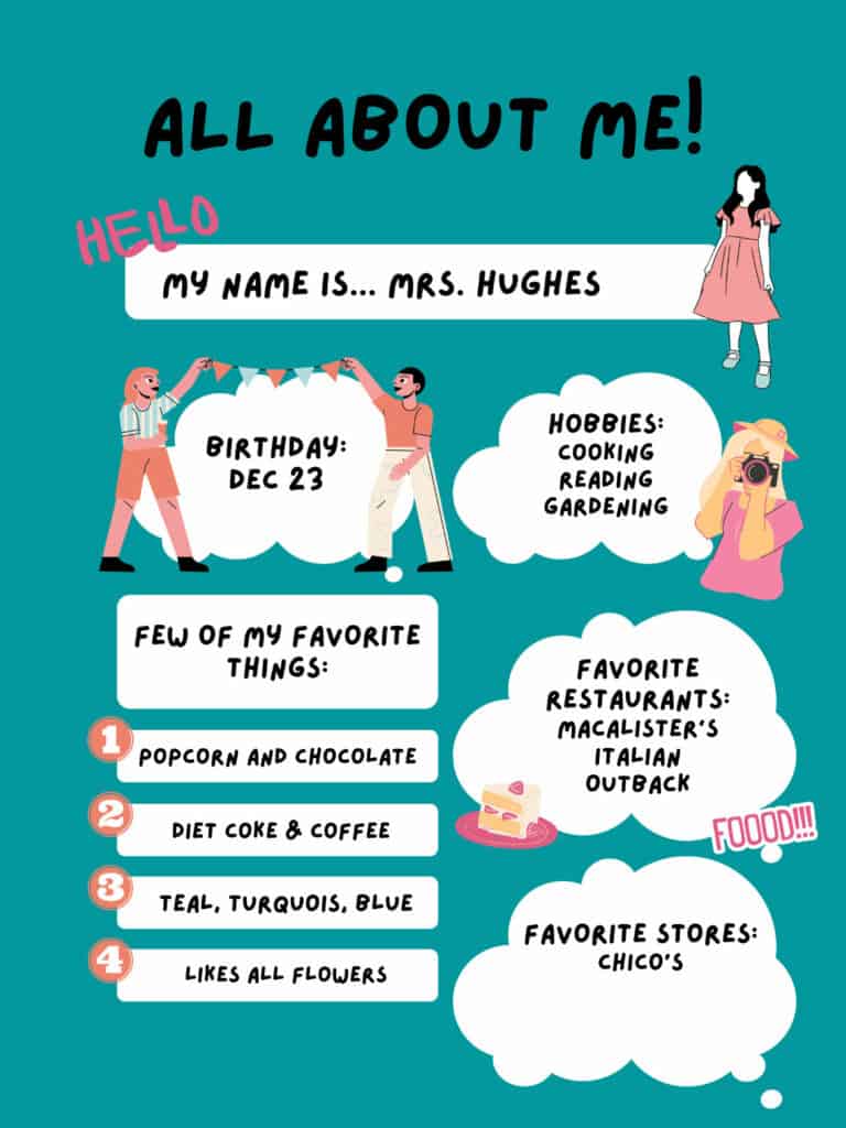 Mrs. Hughes' teachers favorite things poster