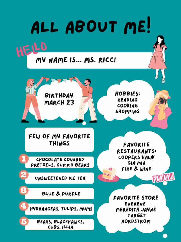 Ms. Ricci's teachers favorite things poster