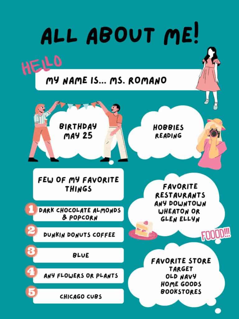 Mrs. Romano's teachers favorite things poster