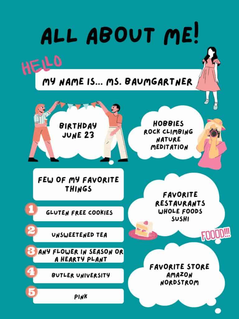 Ms. Baumgartner's teachers favorite things poster