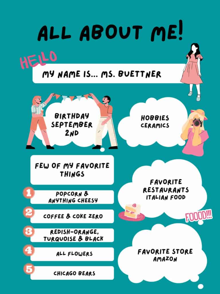 Ms. Buettner's teachers favorite things poster