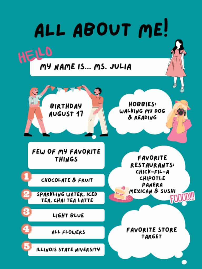 Ms. Julia's teachers favorite things poster