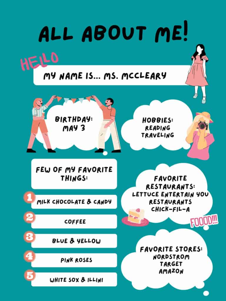 Ms. McCleary's teachers favorite things poster